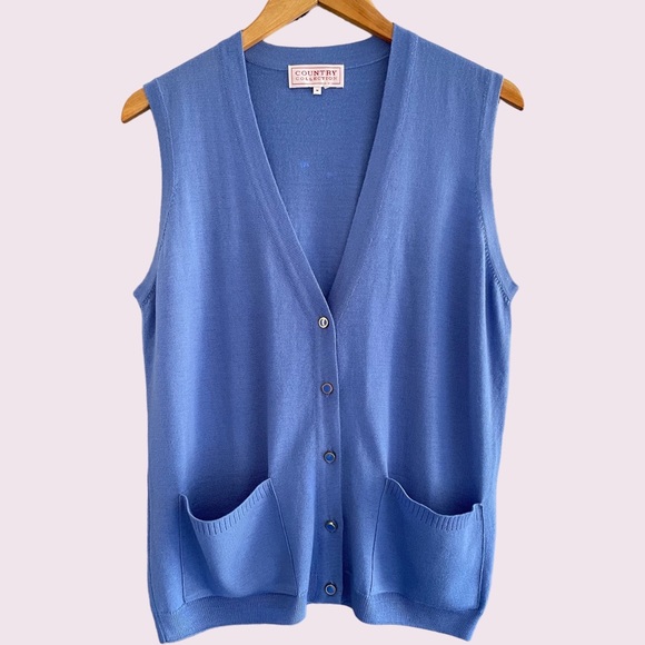 country collection Sweaters - COUNTRY COLLECTION Size M Granny Style Blue Sleeveless Jumper Tank Top